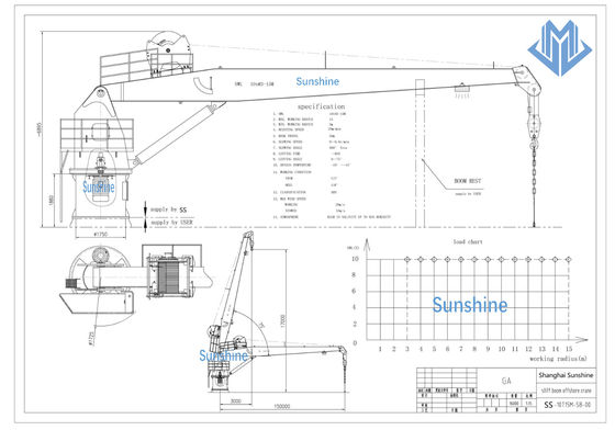 شهادة ABS 5t15m Stiff Boom Marine Crane لمناولة البضائع العامة